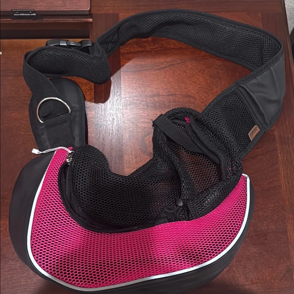 Pink and Black Mesh Pet Sling Carrier
